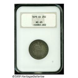 1875-CC 25C MS63 NGC. A scarce, low mintage issue