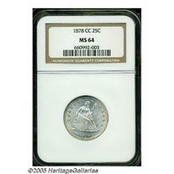 1878-CC 25C MS64 NGC. Wonderfully lustrous, nearl