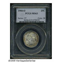 1904-O 25C MS63 PCGS. Mottled tangerine and russe