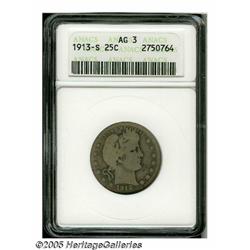 1913-S 25C AG3 ANACS. Well worn example of this B