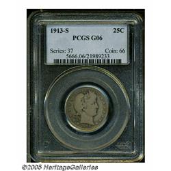 1913-S 25C Good 6 PCGS. Well detailed with aprico