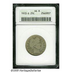 1913-S 25C VG8 ANACS. Evenly circulated example o