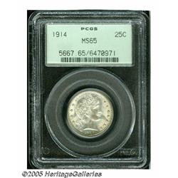 1914 25C MS65 PCGS. Attractive Gem with shifting 