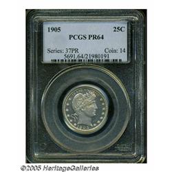 1905 25C PR64 PCGS. An attractive proof with blue