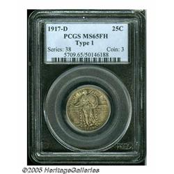 1917-D 25C Type One MS65 Full Head PCGS. Even and