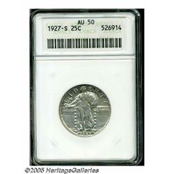 1927-S 25C AU50 ANACS. A steely gray example with