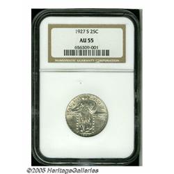 1927-S 25C AU55 NGC. The surfaces of this Choice 