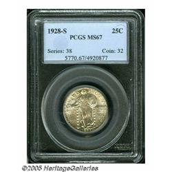 1928-S 25C MS67 PCGS. Intense silver luster is ac