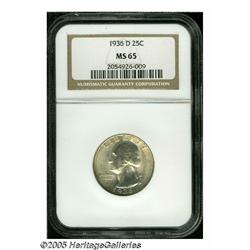 1936-D 25C MS65 NGC. Gem example with satiny surf