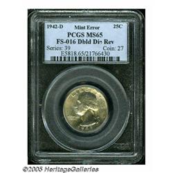 1942-D 25C MS65 PCGS. Doubled Die Reverse FS-016.