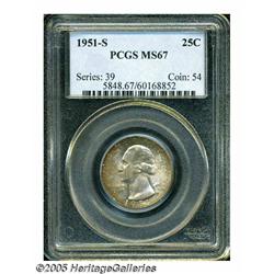 1951-S 25C MS67 PCGS. Superlative example with so