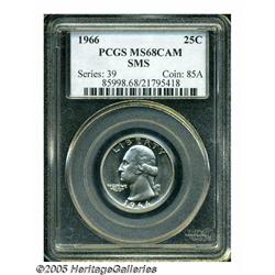 1966 25C SMS MS68 Cameo PCGS. A virtually untoned