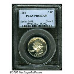 1951 25C PR68 Cameo PCGS. Dark glassy fields cont