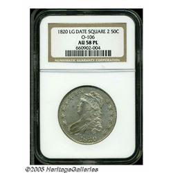 1820 50C Square Base Knob 2, Large Date AU58 Proo