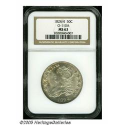 1824/4 50C MS63 NGC. O-110a, R.2. Light golden-br