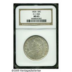 1826 50C MS63 NGC. O-118a, R.1. Satiny-luster and