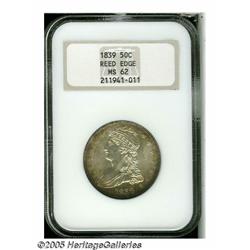 1839 50C MS62 NGC. Bright lustrous surfaces displ