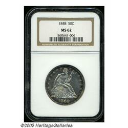 1848 50C MS62 NGC. Lustrous, with violet-steel ce