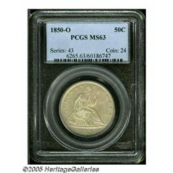 1850-O 50C MS63 PCGS. Lustrous surfaces display p