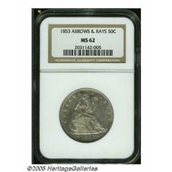 1853 50C Arrows and Rays MS62 NGC. Well struck, e