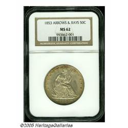 1853 50C Arrows and Rays MS62 NGC. Apparently lar