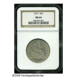 1877 50C MS64 NGC. Lovely golden surfaces with fa