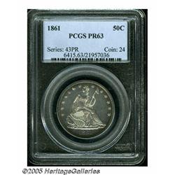 1861 50C PR63 PCGS. Deeply toned about the border