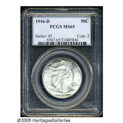 1916-D 50C MS65 PCGS. Satiny, somewhat orange pee
