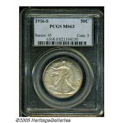 1916-S 50C MS63 PCGS. The lovely surfaces reveal 
