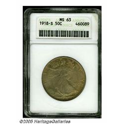 1918-S 50C MS63 ANACS. Deep orange and violet obv