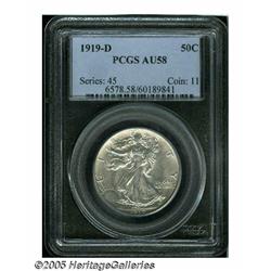 1919-D 50C AU58 PCGS. A lightly toned key date Ha