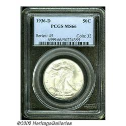 1936-D 50C MS66 PCGS. Sharply defined, except on 