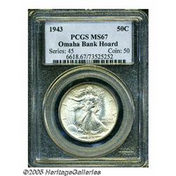 1943 50C MS67 PCGS. Omaha Bank Hoard. Outstanding