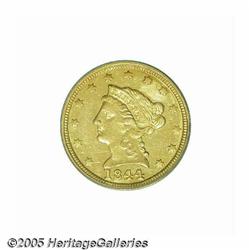 1844-C $2 1/2 MS60 PCGS. Variety 6-E. A fire brok