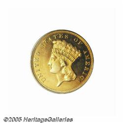 1887 $3 PR66 Cameo PCGS. Bathed in rich orange-go