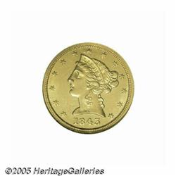 1843-D $5 Medium D MS63 NGC. Variety 10-H. A bold