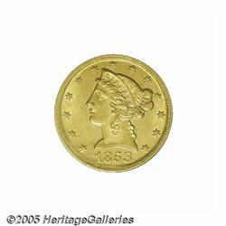 1853-D $5 Large D MS62 PCGS. Variety 29-V. Satiny