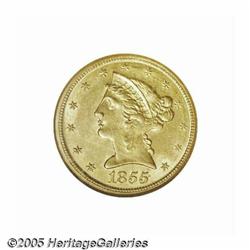 1855-D $5 Large D MS64 NGC. Large mintmark. Varie