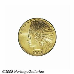 1908 $10 Motto MS66 PCGS. A bright yellow satiny 