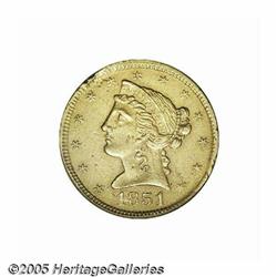 1851 $5 Shultz & Co. Five Dollar AU Details, Envi