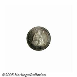 1858 25C PR65 NGC. Aquamarine, salmon-pink, and p