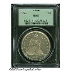1842 S$1 MS61 PCGS. Boldly struck except for Libe