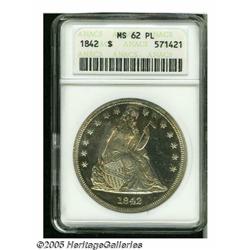 1842 S$1 MS62 Prooflike ANACS. All Mint State Sea