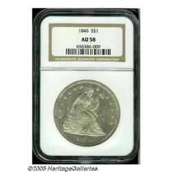 1846 S$1 AU58 NGC. Original silver-gray surfaces 