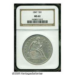 1847 S$1 MS62 NGC. Lustrous, with some light toni
