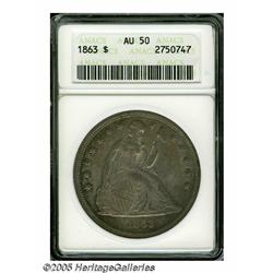 1863 S$1 AU50 ANACS. Light steel gray in color wi