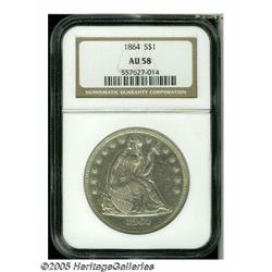1864 S$1 AU58 NGC. A silvery-grey example with ni