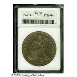 1865 S$1 AU53 ANACS. Even, dark golden color coat