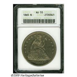 1865 S$1 AU55 ANACS. Silver-gray surfaces display