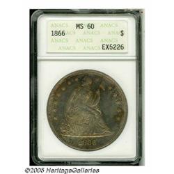1866 S$1 Motto MS60 ANACS. Splashes of reddish-go
